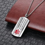Personalized Medical Alert ID Necklace Stainless Steel Tag Pendant