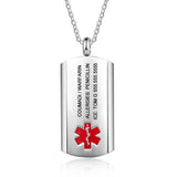 Personalized Medical Alert ID Necklace Stainless Steel Tag Pendant