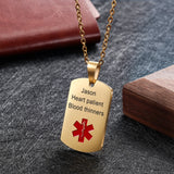 Custom Diabetes Medical Alert Dog Tag Necklace Stainless Steel Engraving Pendant