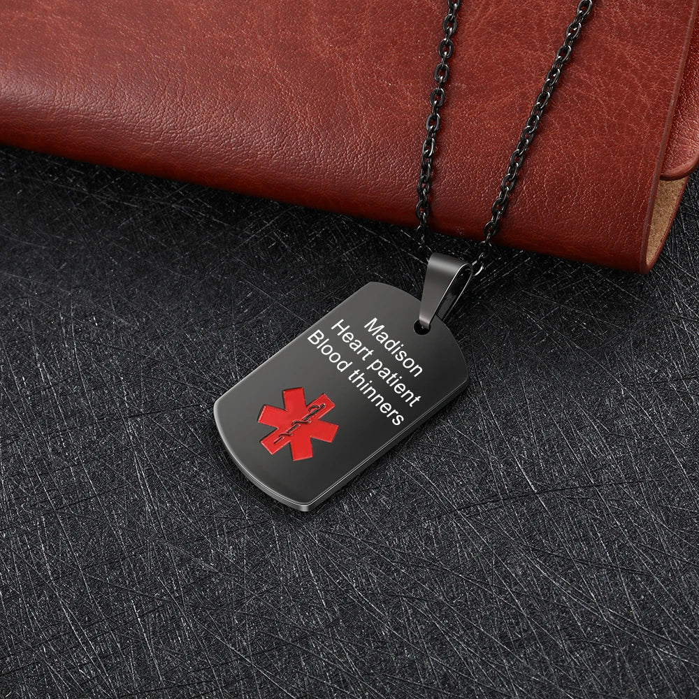 Custom Diabetes Medical Alert Dog Tag Necklace Stainless Steel Engraving Pendant