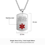 Custom Diabetes Medical Alert Dog Tag Necklace Stainless Steel Engraving Pendant
