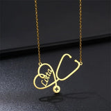 Personalized Stethoscope Name Necklace Heart Charm Stainless Steel