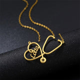 Personalized Stethoscope Name Necklace Heart Charm Stainless Steel