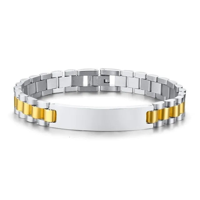 Personalized Men Bracelet Bangle Engraved Stainless Steel ID Male Adjustable