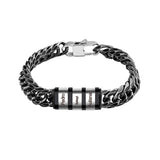 Custom Men Bracelet Name Date Stainless Steel Beads Father's Gift