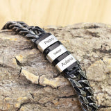 Custom Men Bracelet Name Date Stainless Steel Beads Father's Gift