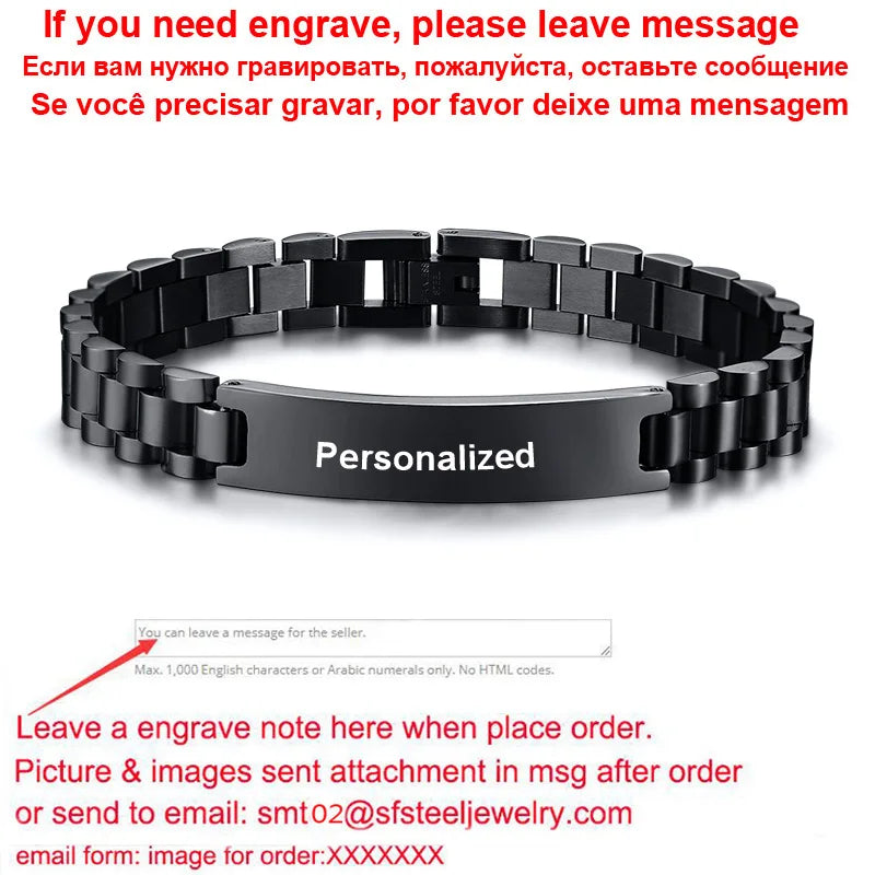 Personalized Men Bracelet Stainless Steel Chain Link Name Coordinate