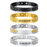 Personalized Men Bracelet Stainless Steel Chain Link Name Coordinate