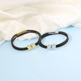 Personalized Men Leather Bracelet Initials Date Puzzle Bracelet