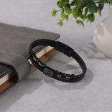 Personalized Men Leather Bracelet with Engrave Name Beads Photo