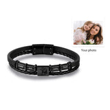 Personalized Men Leather Bracelet with Engrave Name Beads Photo