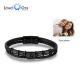 Personalized Men Leather Bracelet with Engrave Name Beads Photo