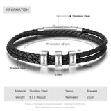 Personalized Men Leather Bracelet with 3 Names Beads & Double Rope