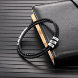 Personalized Men Leather Bracelet with 3 Names Beads & Double Rope