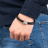 Personalized Men Leather Bracelet with 3 Names Beads & Double Rope