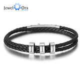 Personalized Men Leather Bracelet with 3 Names Beads & Double Rope