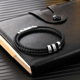 Personalized Men Leather Bracelet with 3 Names Beads & Double Rope