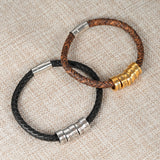 Personalized Men's Leather Bracelets with Charm Beads Family Names