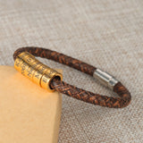 Personalized Men's Leather Bracelets with Charm Beads Family Names