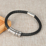Personalized Men's Leather Bracelets with Charm Beads Family Names