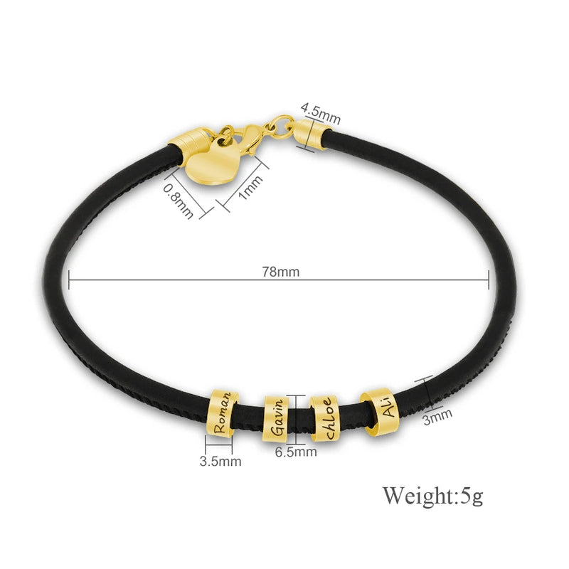Men's Beaded Leather Bracelet with Charms