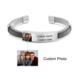 Men's Photo Bracelet Stainless Steel Cuff Wristband for Dad Papa Husband Grandpa