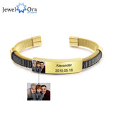 Men's Photo Bracelet Stainless Steel Cuff Wristband for Dad Papa Husband Grandpa