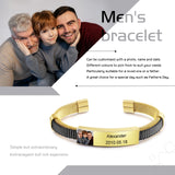 Men's Photo Bracelet Stainless Steel Cuff Wristband for Dad Papa Husband Grandpa