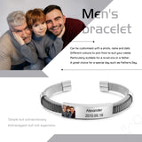 Men's Photo Bracelet Stainless Steel Cuff Wristband for Dad Papa Husband Grandpa