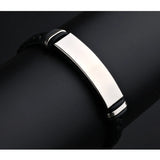 Custom Men's Leather Bracelet Stainless Steel ID Bar Engraved Bangle