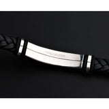 Custom Men's Leather Bracelet Stainless Steel ID Bar Engraved Bangle