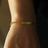 Personalized Mens Bracelet,Custom Engraved Bar Bracelet with Link Chain