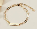 Personalized Mens Bracelet,Custom Engraved Bar Bracelet with Link Chain