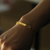 Personalized Mens Bracelet,Custom Engraved Bar Bracelet with Link Chain
