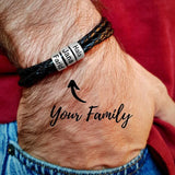 Personalized Mens Braid PU Leather Bracelet With Beads Engraved Gift
