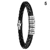 Personalized Mens Braid PU Leather Bracelet With Beads Engraved Gift