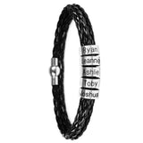 Personalized Mens Braid PU Leather Bracelet With Beads Engraved Gift