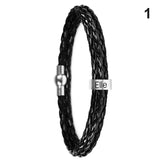 Personalized Mens Braid PU Leather Bracelet With Beads Engraved Gift