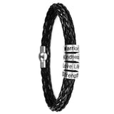 Personalized Mens Braid PU Leather Bracelet With Beads Engraved Gift