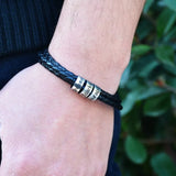 Custom Mens Braided Leather Bracelet, Father's Day Gift, Beads Charm For Him