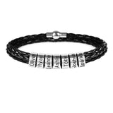 Custom Mens Braided Leather Bracelet, Father's Day Gift, Beads Charm For Him