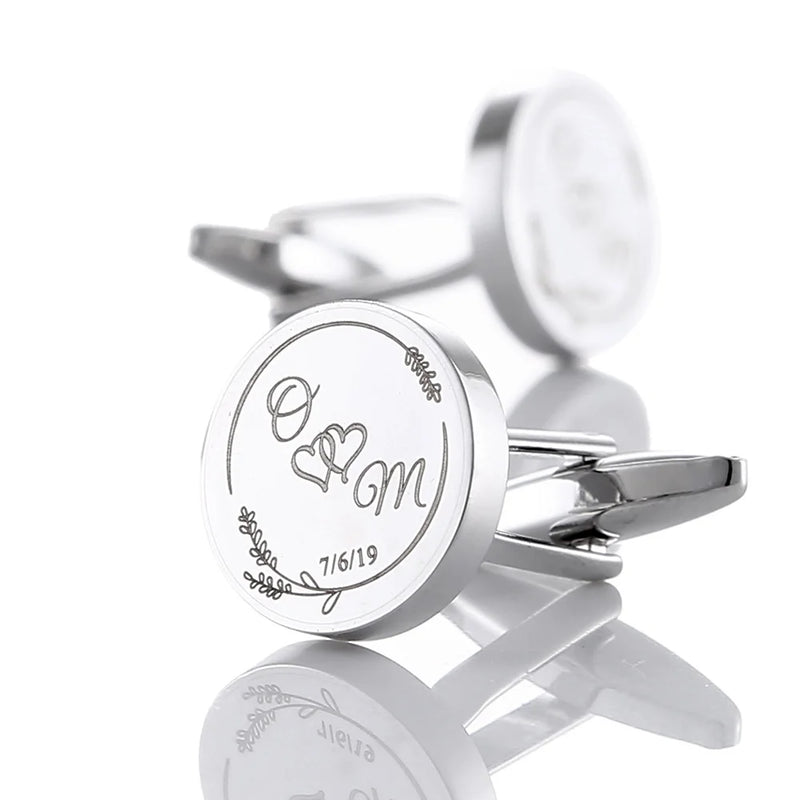 Personalized Groom Name Cufflinks Wedding Silver Round Suit Cufflink
