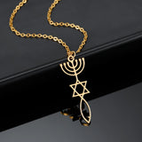 Personalized Messianic Menorah Necklace Stainless Steel Pendant