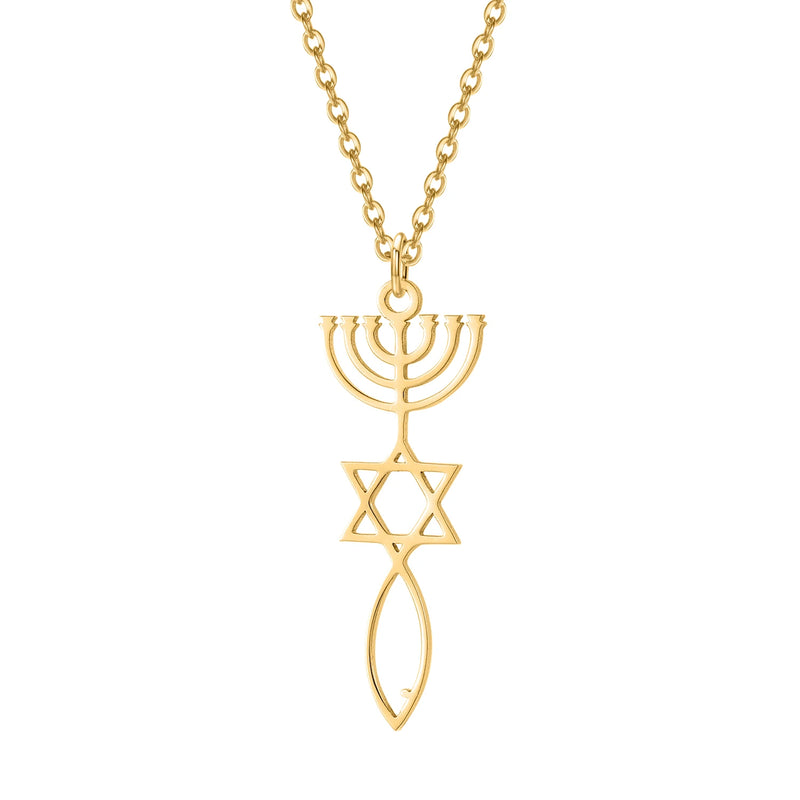 Personalized Messianic Menorah Necklace Stainless Steel Pendant