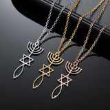 Personalized Messianic Menorah Necklace Stainless Steel Pendant