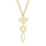 Personalized Messianic Menorah Necklace Stainless Steel Pendant
