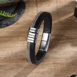 Personalized Chain & Leather Bracelet with 3 Name Beads for Men