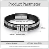 Personalized Chain & Leather Bracelet with 3 Name Beads for Men