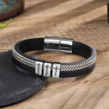 Personalized Chain & Leather Bracelet with 3 Name Beads for Men