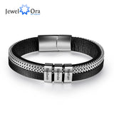 Personalized Chain & Leather Bracelet with 3 Name Beads for Men